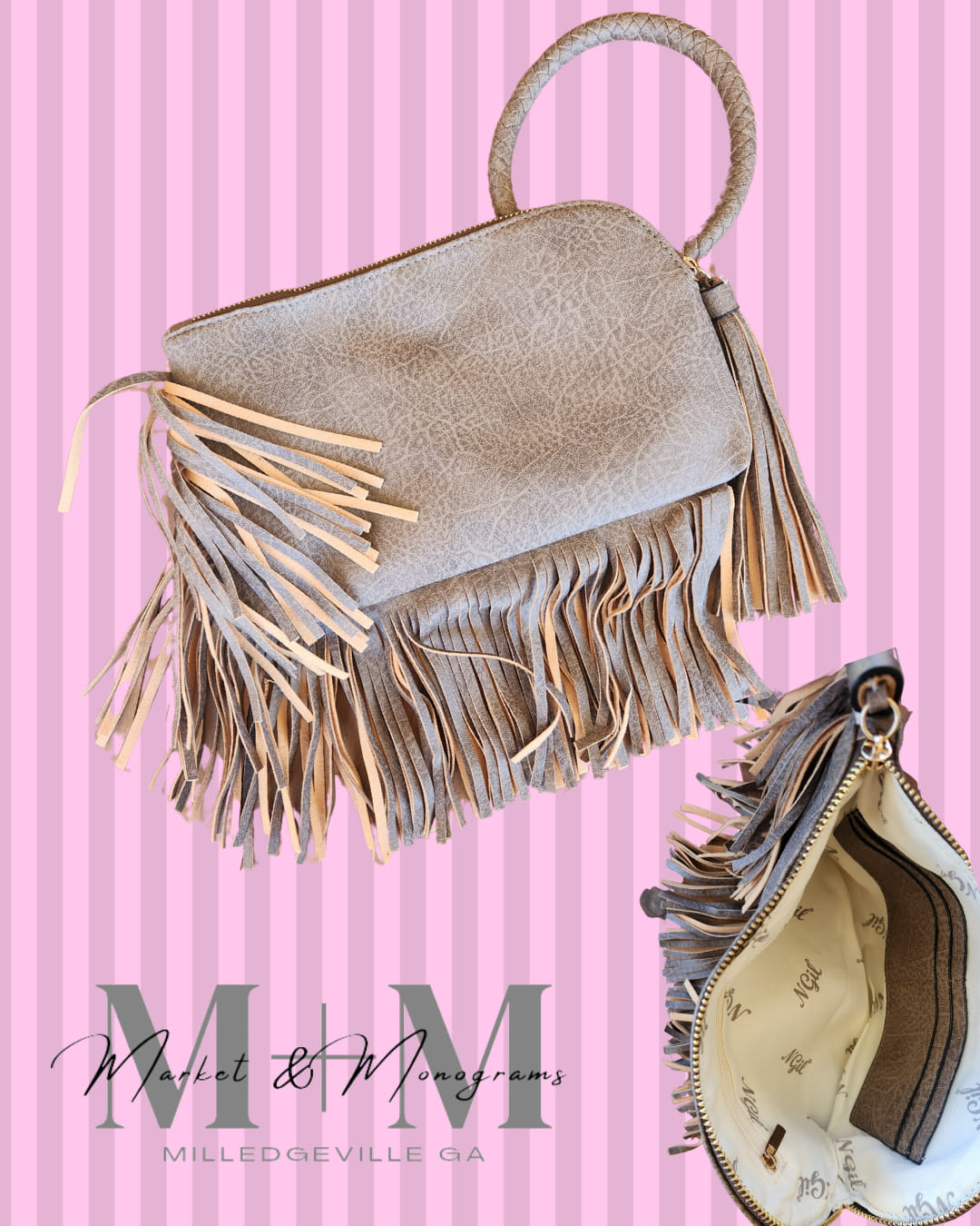Taupe Fairleigh Fringe Bangle Clutch