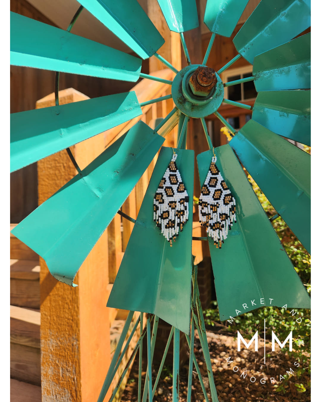 White Leopard Seed Bead Fringe Earrings