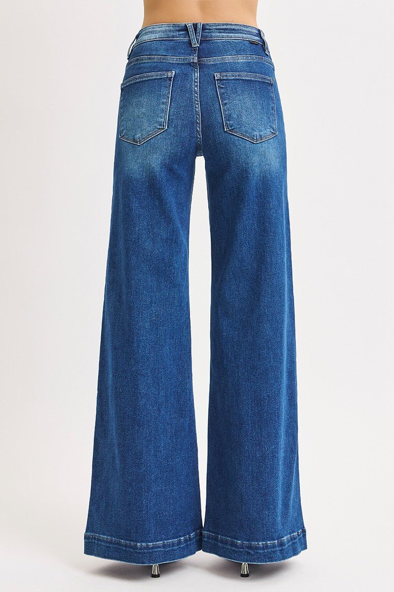 Risen Mid Rise Wide Front Patch Pocket Jeans
