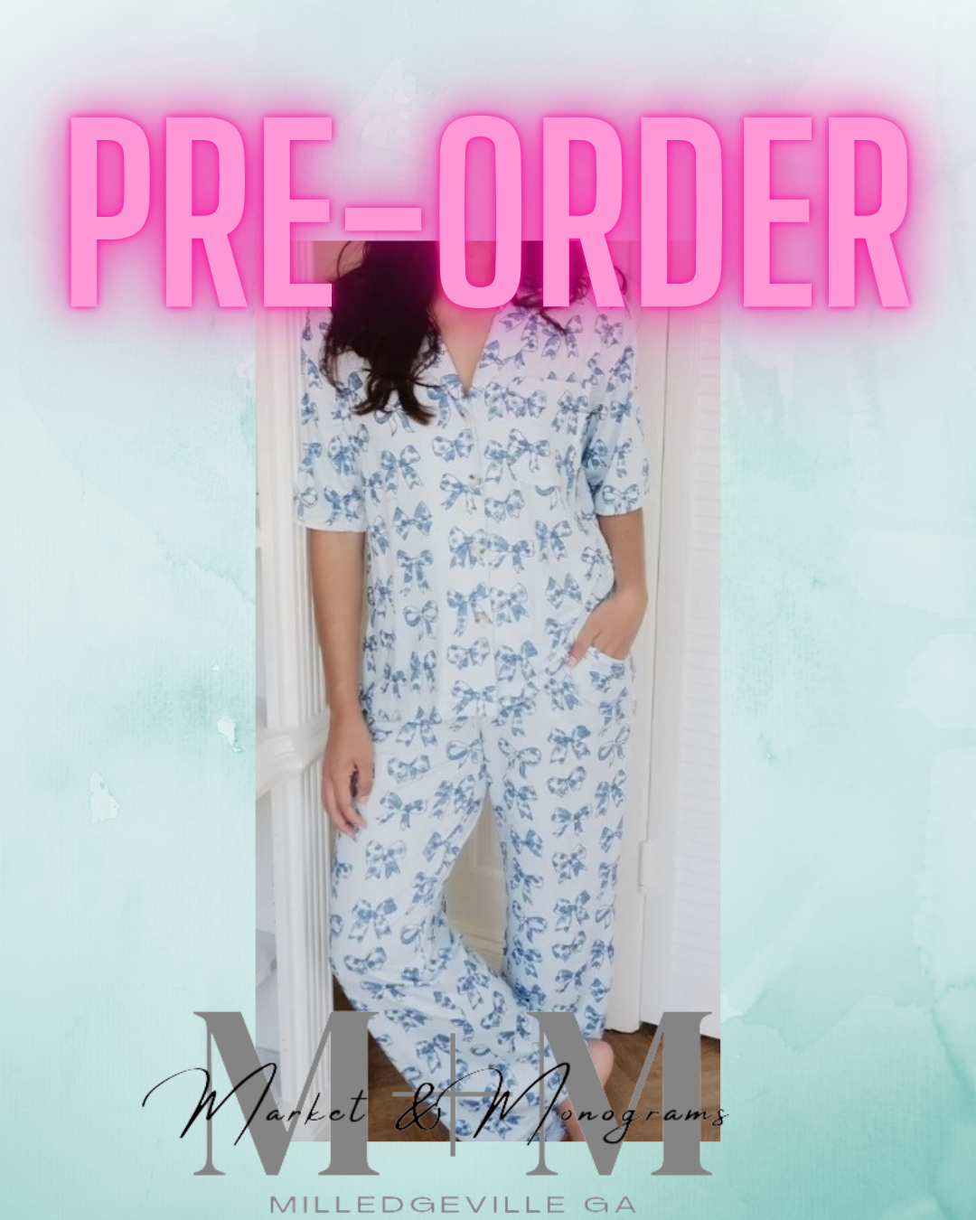 Light Blue Toile Coquette Bows Cotton PJ Set *ENDS 10/15*