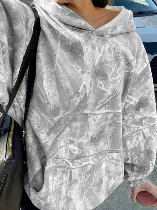 Camouflage Woodland Print Oversized Sporty Hoodie