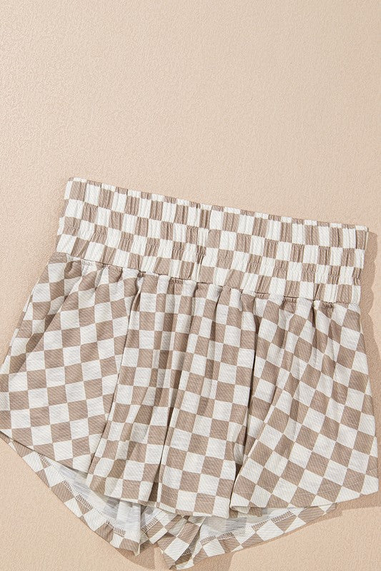 Checkerboard T Shirt High Waist Skorts 2 Piece