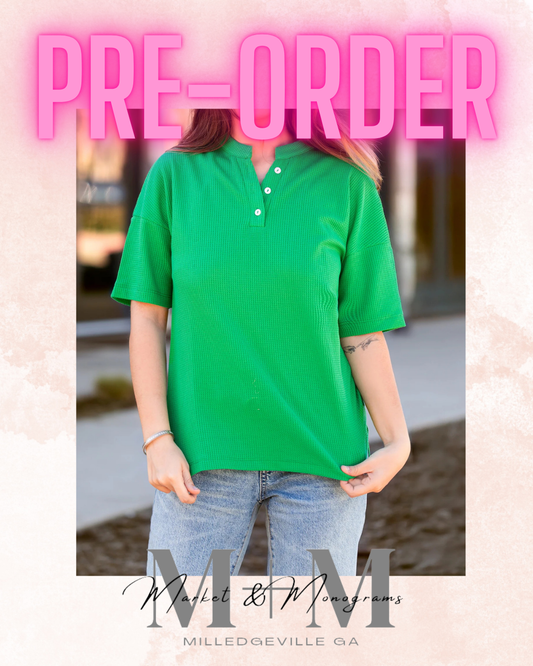 Solid Buttoned Short Sleeve Top with Slits