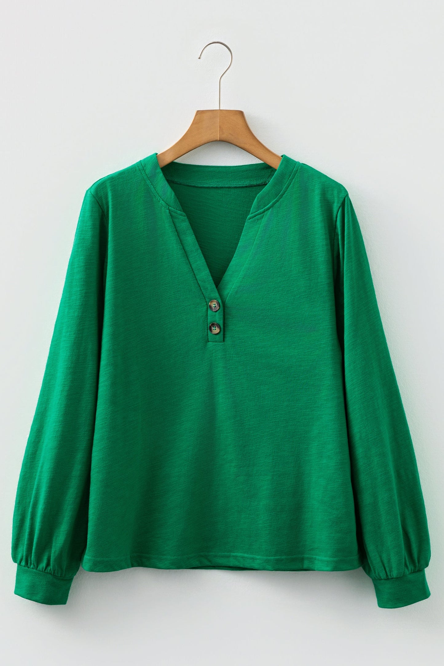 Mist Green Casual Button V Neck Long Sleeve T-Shirt