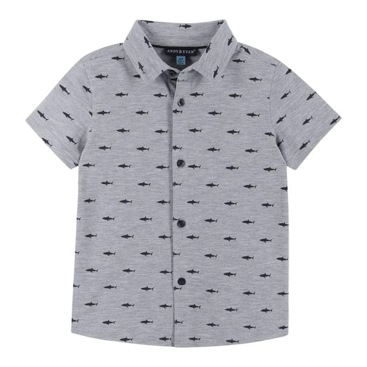 Andy & Evan - Boys Knit Shark Button Down Shirt