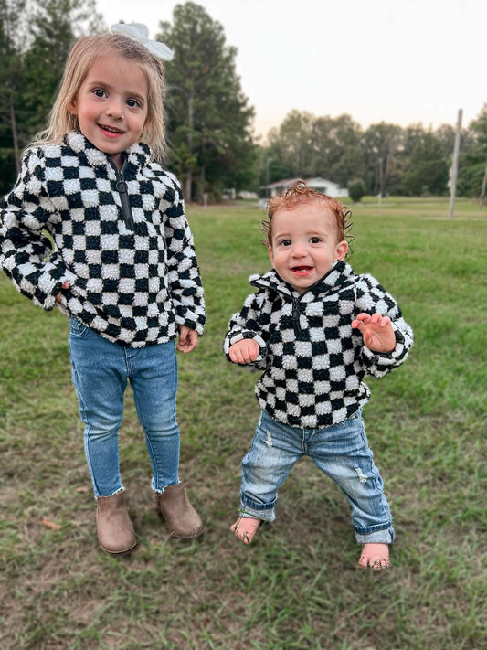 Black checkered print Sherpa