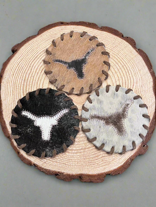 Longhorn Cowhide Coasters with Laced Border