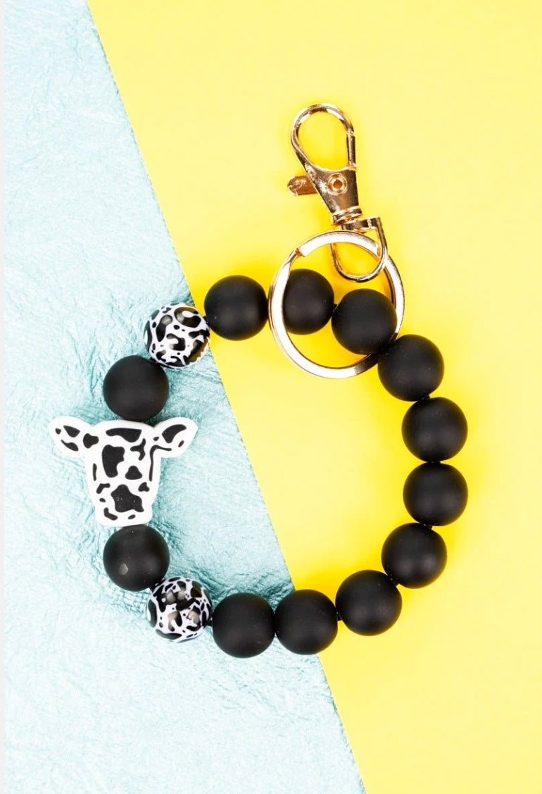 Cow Charm Beaded Braclet Keychain