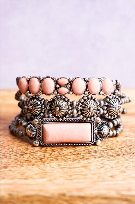 PEACH WOLF SUMMIT SILVER PEARL BRACELET SET