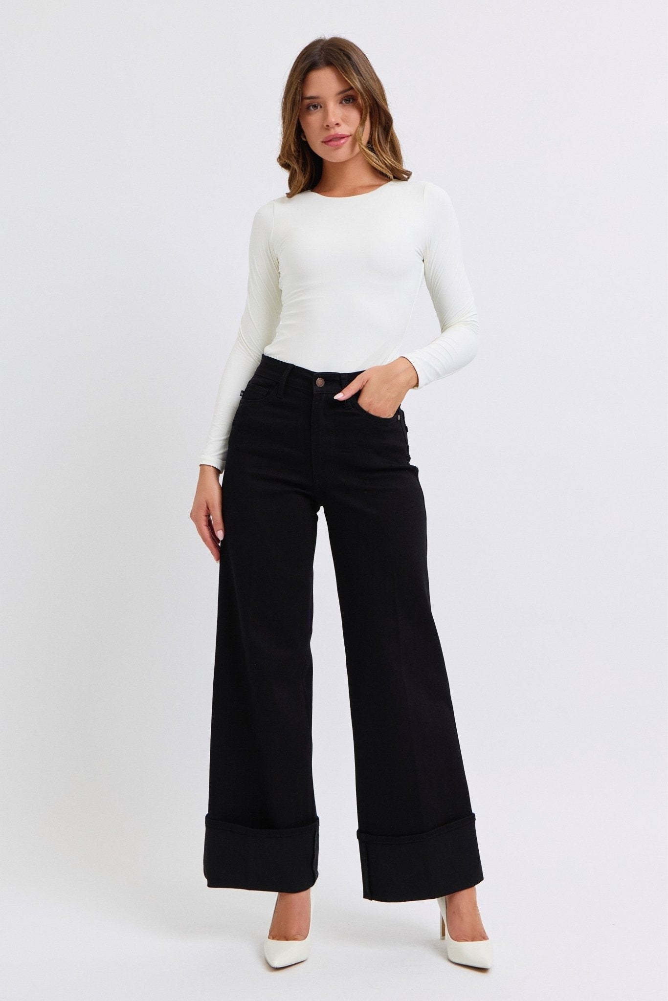 Judy Blue Black Retro Wide Cuffed Leg Jean