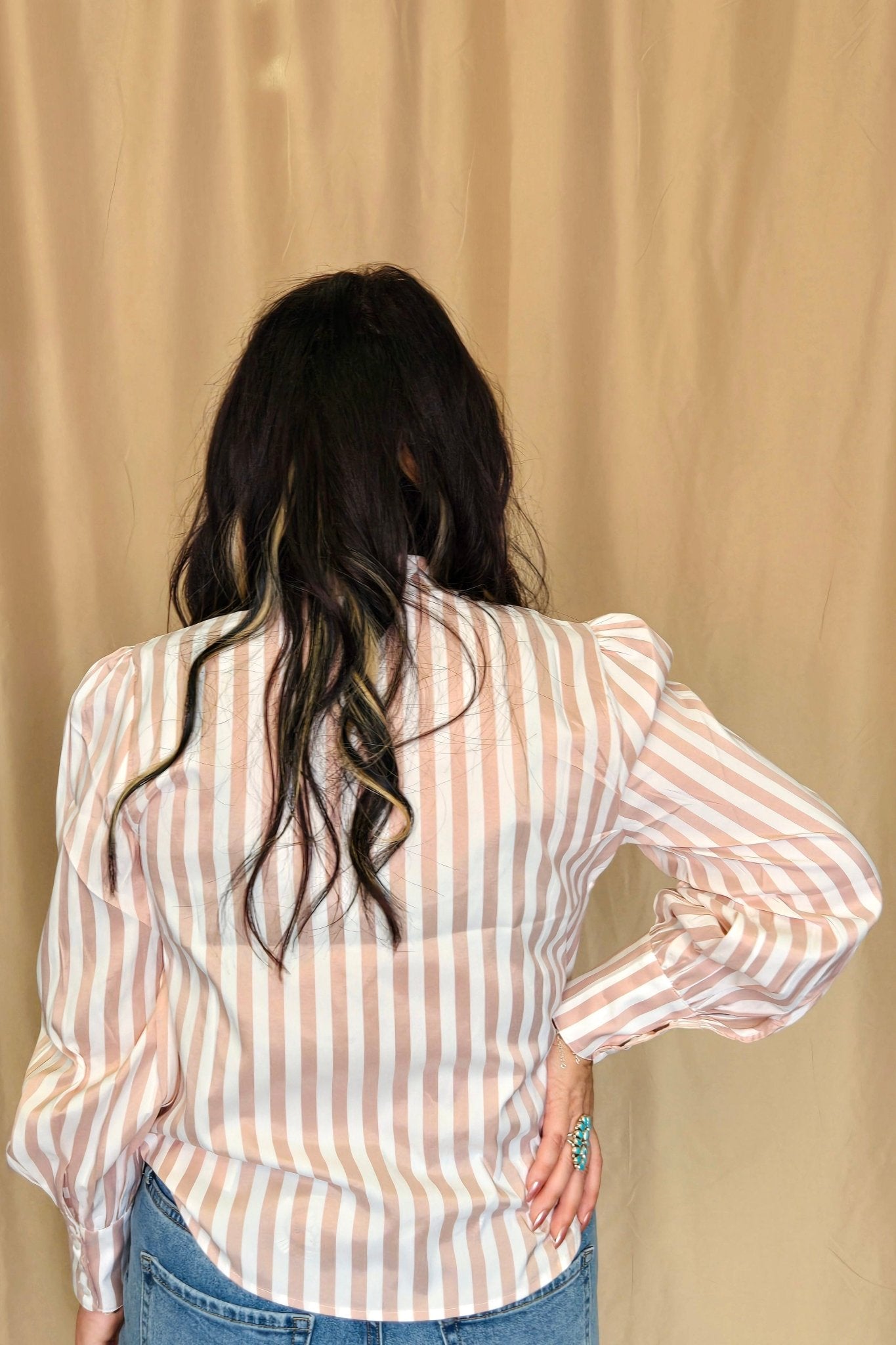 Howdy Hanny Mauve Stripe Long Sleeve Bow Tie Top