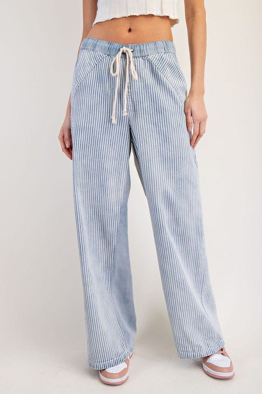 Mineral Washed Striped Drawstring Pants
