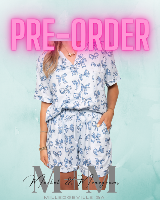 Light Blue Toile Coquette Bows Cotton PJ Set *ENDS 10/15*