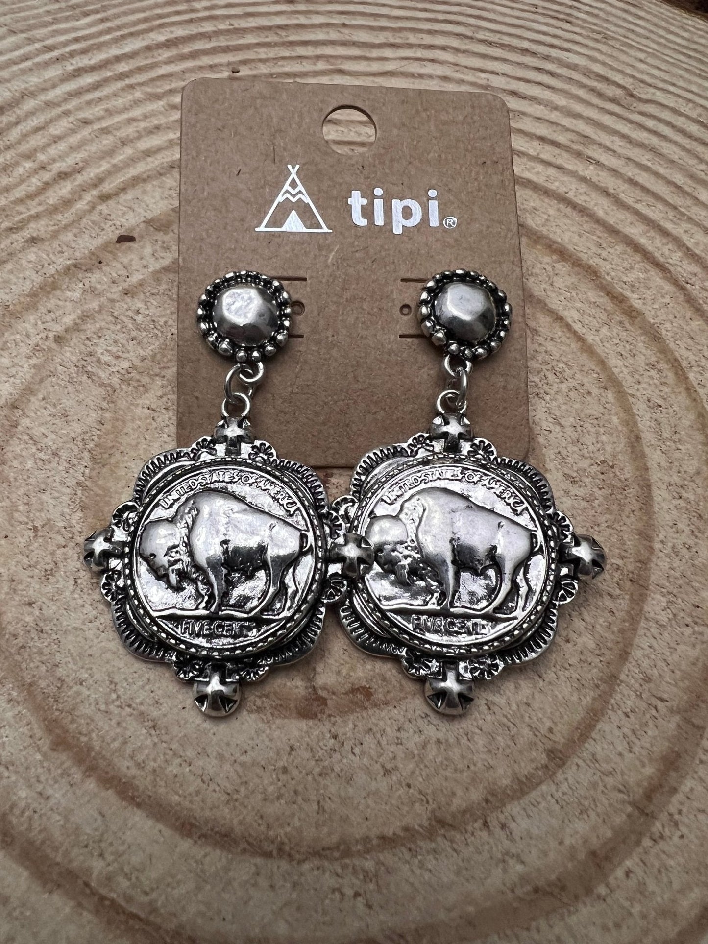 Western Faux Buffalo Coin Stud Earrings