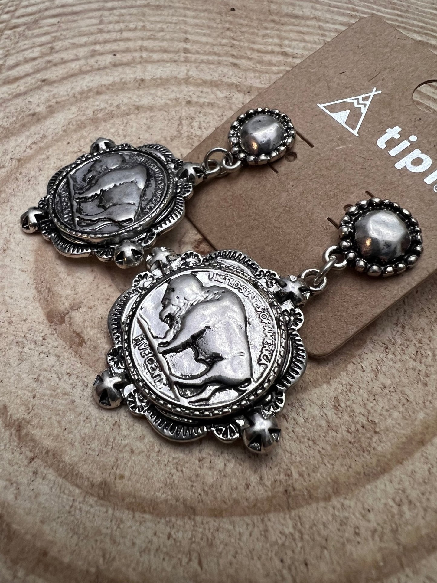 Western Faux Buffalo Coin Stud Earrings