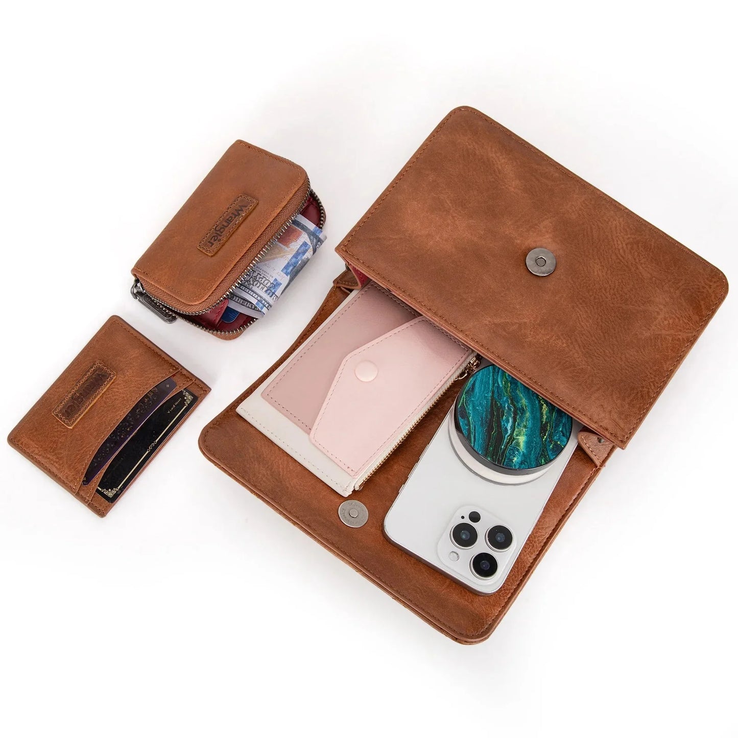 Wrangler 3PCs Set Mini Top Handle Crossbody Set - Saddle